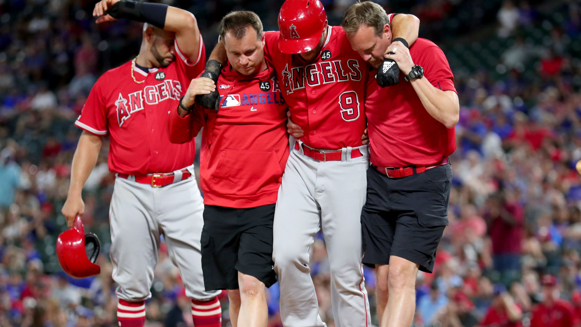 Angels outfielder Brian Goodwin will also undergo further evaluation after being hit by a pitch on his right wrist in Tuesday's game.