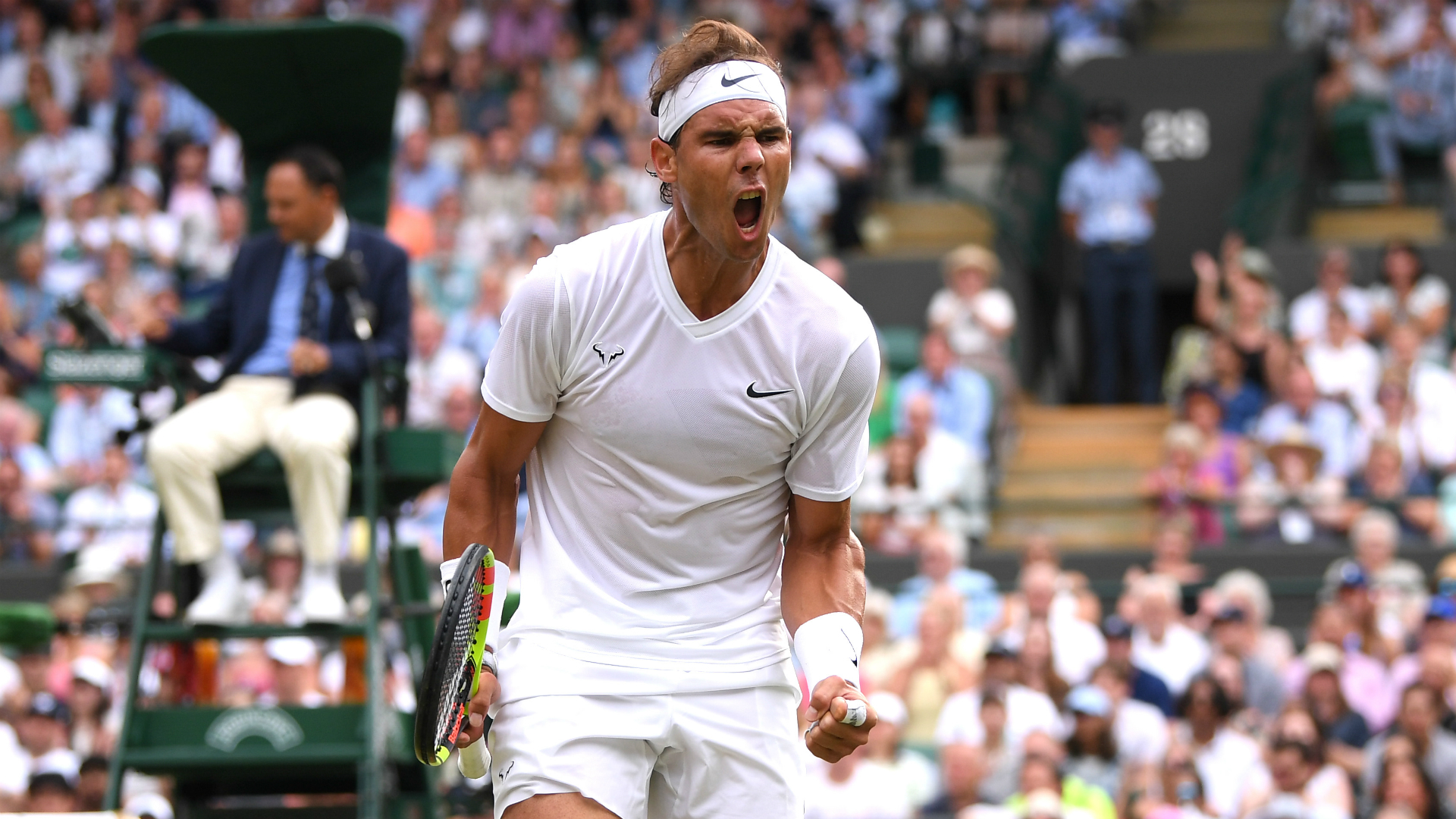 Sam Querrey showed resolve in the first set but was ultimately outclassed by Rafael Nadal, who faces Roger Federer in the Wimbledon semis.