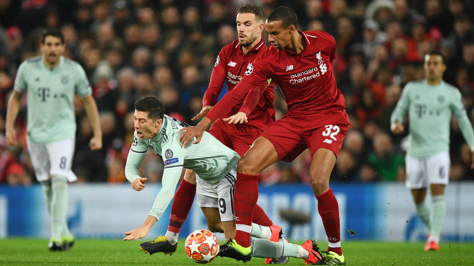 Virgil van Dijk was suspended but Liverpool kept a clean sheet at home to Bayern Munich in the last 16 of the Champions League.