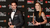 Last season's NAB Young Footballer of the Year Award winners Jamie Maclaren and Larissa Crummer.