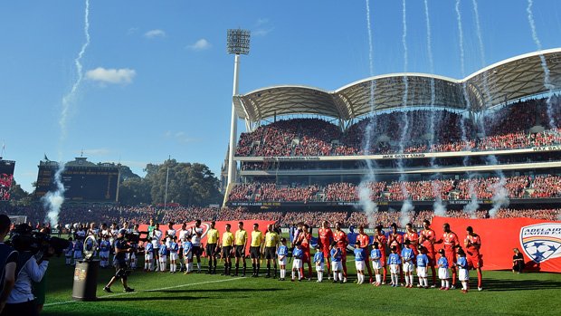 Adelaide United and Western Sydney Wanderers line up prior to the 2015/16 Hyundai A-League Grand Final.
