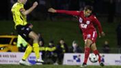 Karim Matmour attempts an audacious rabona in the Westfield FFA Cup tie against Heidelberg United