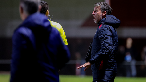 Marco Kurz gets animated on the sideline during the Reds friendly with Campbelltown City on Wednesday.