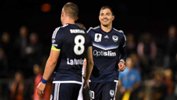 James Troisi celebrates his goal in Victory's big win over Brisbane Roar.