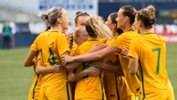 Westfield Matildas players celebrate Tameka Butt's goal in their 1-0 win over USA.
