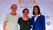 Australians Caitlin Foord, Lisa De Vanna, and China's Tan Ruyin.