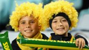 Two young fans show their support for the Caltex Socceroos.