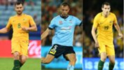Caltex Socceroos defenders Bailey Wright, Matt Jurman and Ryan McGowan.