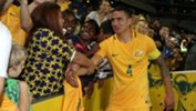 Tim Cahill thanks the fans after the Caltex Socceroos' vital 2-0 win.