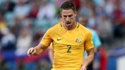 Milos Degenek on the ball during Australia's 3-2 loss to Germany.