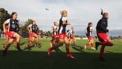 Players warming up for a Westfield W-League clash.