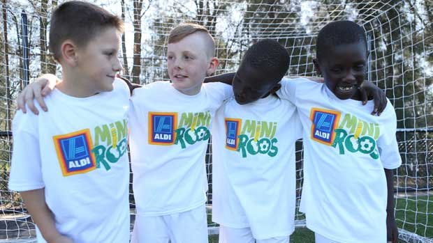 Youngsters enjoying the ALDI MiniRoos football activities.