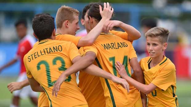 The Joeys celebrate a goal during a match at the AFF U-15 Championships.