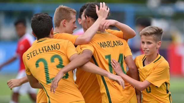The Joeys celebrate a goal during a match at the AFF U-15 Championships.