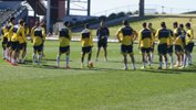 Foxtel A-League All Stars coach Josep Gombau passes on instructions to his side at training.
