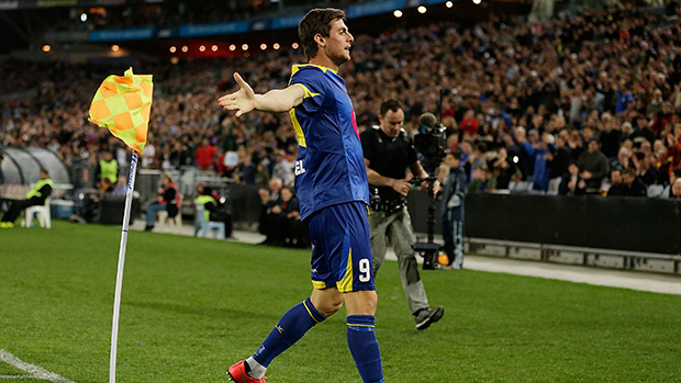 Tomi Juric celebrates putting the All Stars ahead against Juventus.