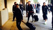 Juventus players arrive at their team hotel after receiving a heroes welcome at Sydney airport.