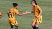 Mini Matildas youngster Amy Sayer (right) Image: Cath Riddel.