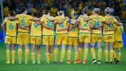 The Australian Women's Football Team ahead of their penalty shoot-out against Brazil.