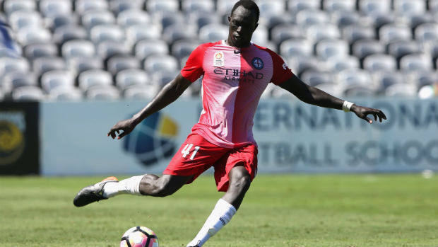 Melbourne City defender Ruon Tongyik on the ball in last weekend's Foxtel National Youth League Grand Final.