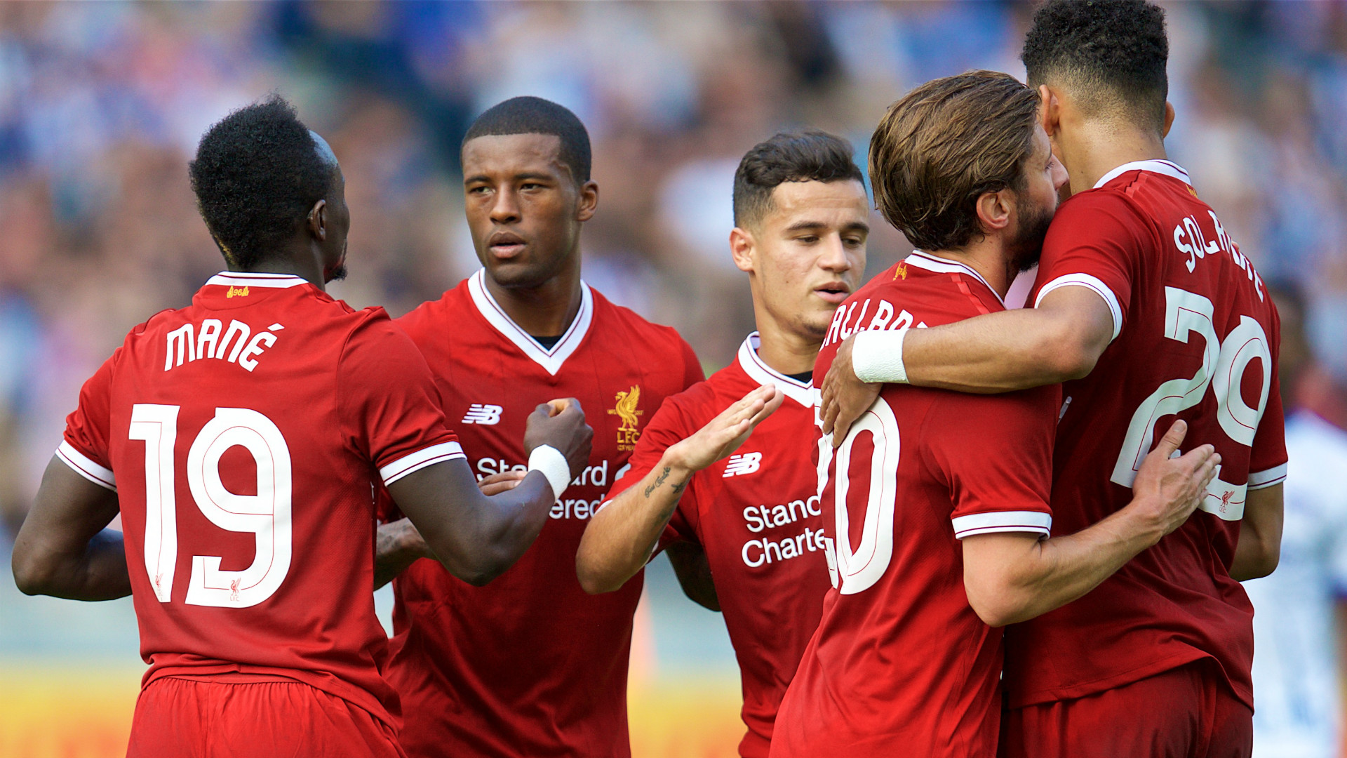 Lallana Solanke Mane Coutinho Wijnaldum Liverpool celebrate