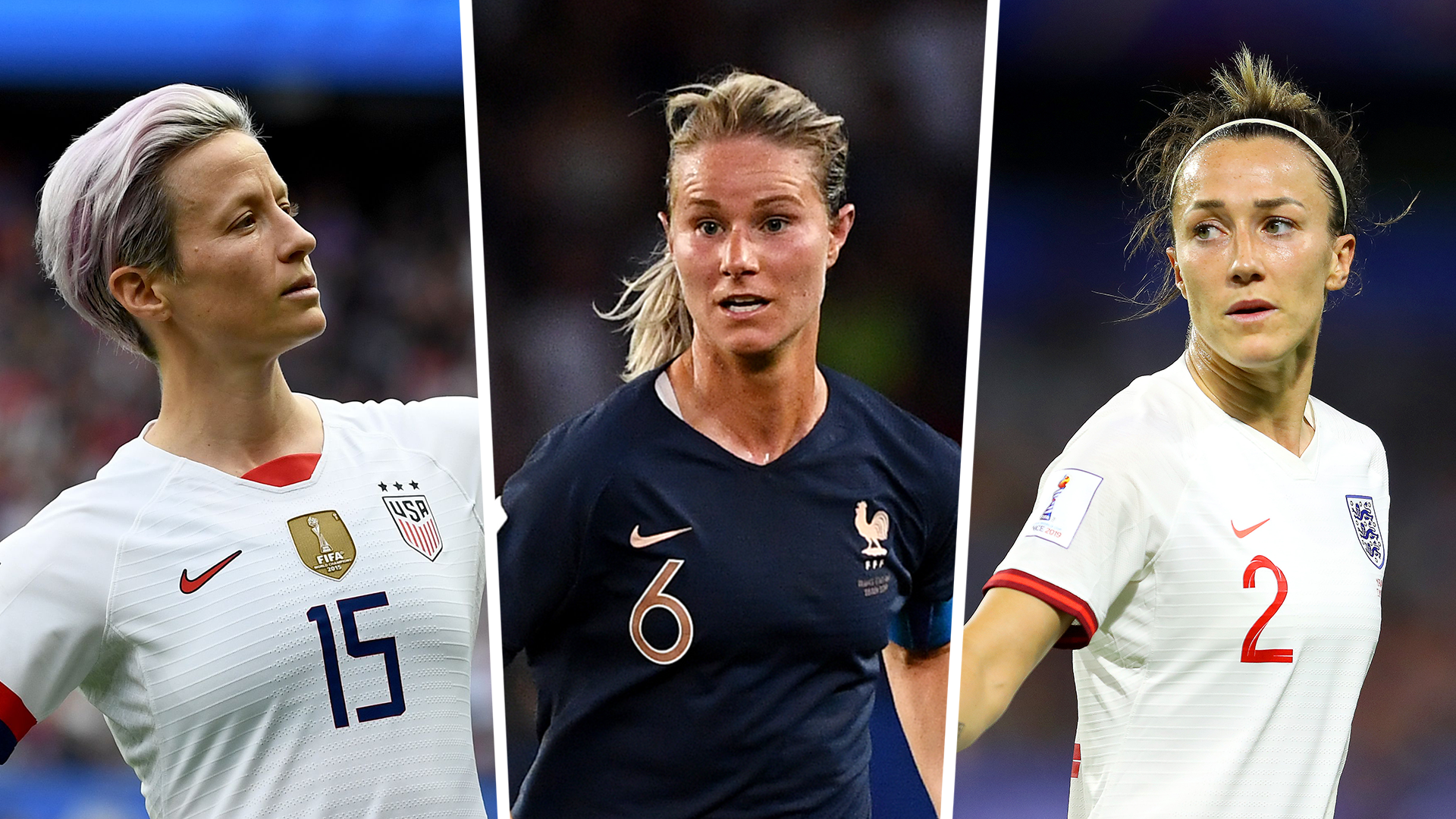 L'équipe-type de la Coupe du monde féminine 2019 avec Megan Rapinoe, Amandine Henry et Lucy Bronze