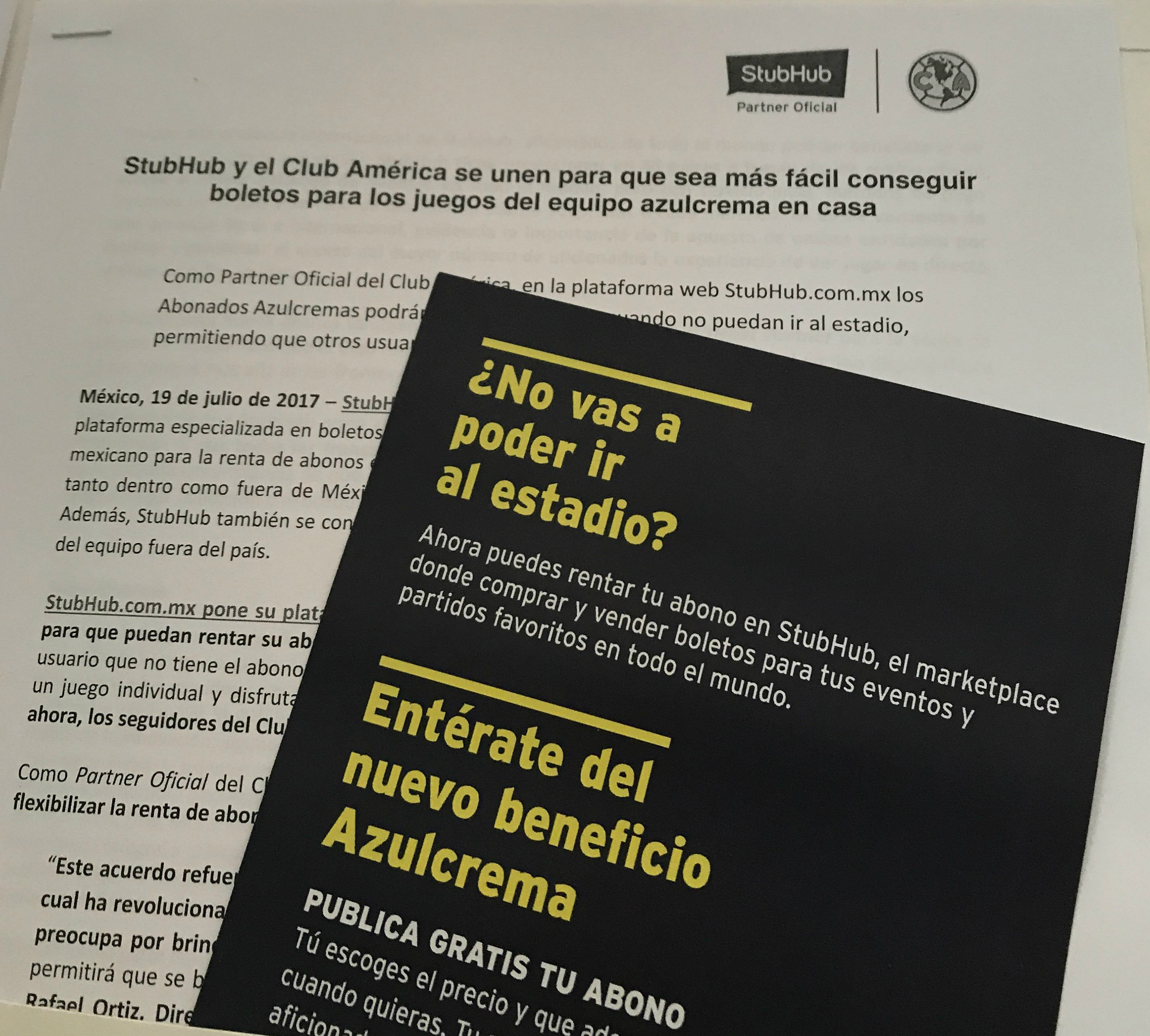 Stubhub y Club América firman alianza para renta de abonos