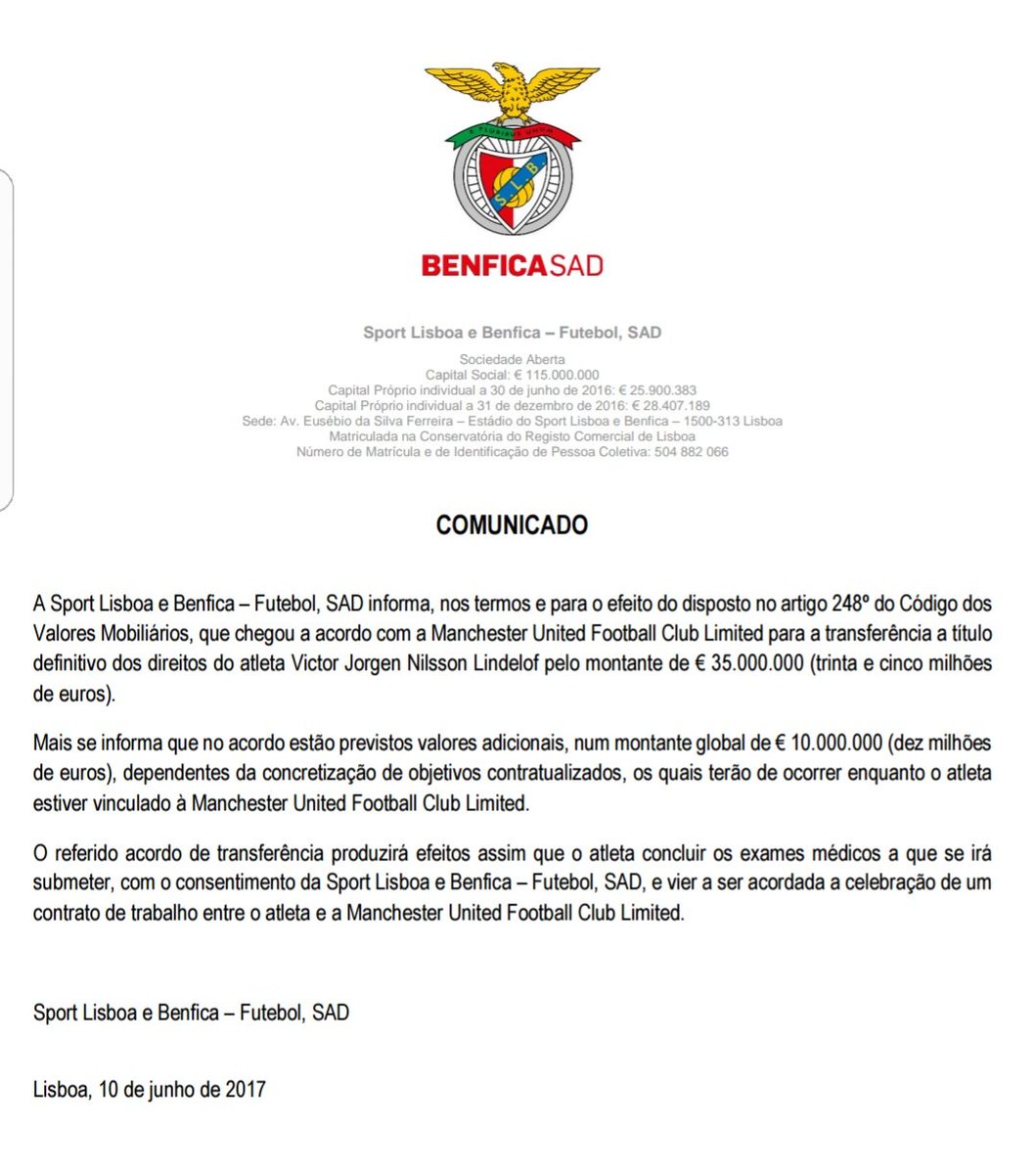 Benfica Lindelof release