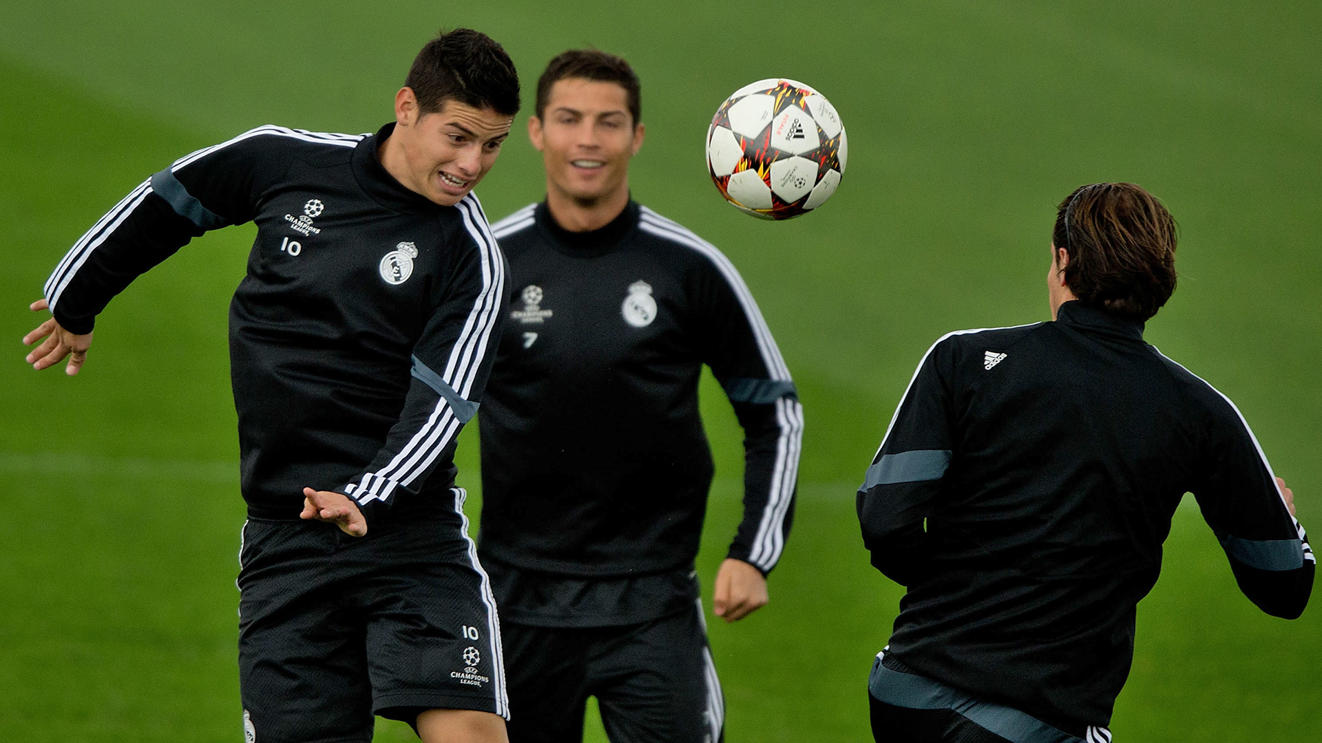 James Rodriguez Cristiano Ronaldo Real Madrid Champions League training 03112014 ...