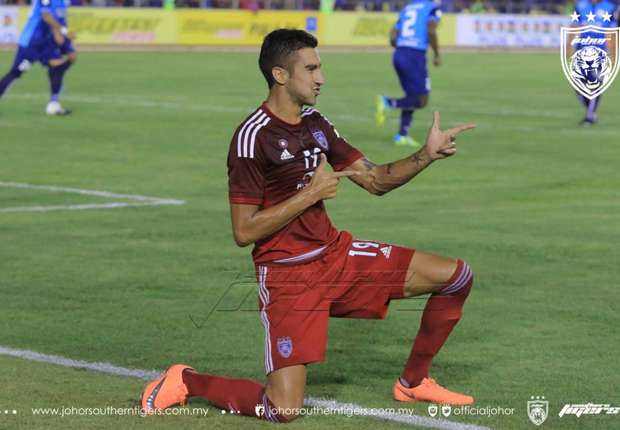 Juan Martín Lucero of Johor Darul Ta'zim celebrating his penalty goal ...