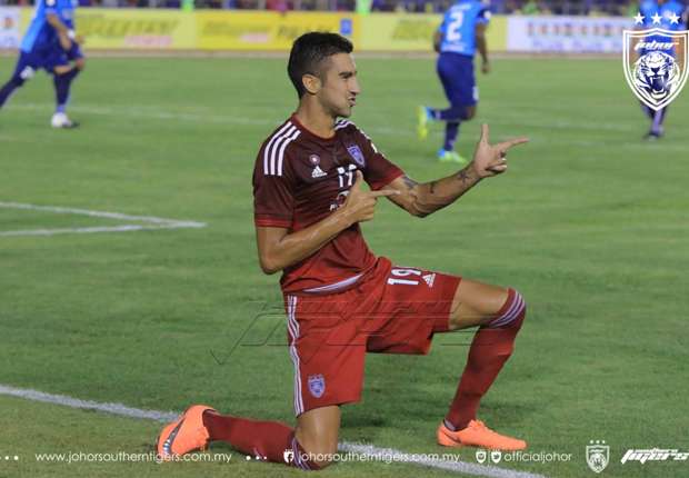 Juan Martín Lucero of Johor Darul Ta'zim celebrating his penalty goal ...