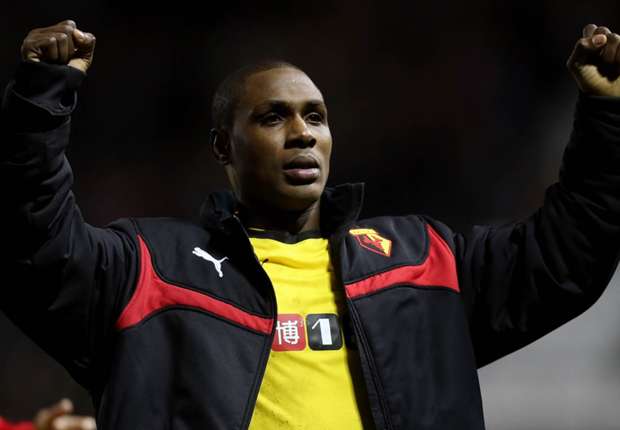Odion Ighalo rejoices with the Watford support
