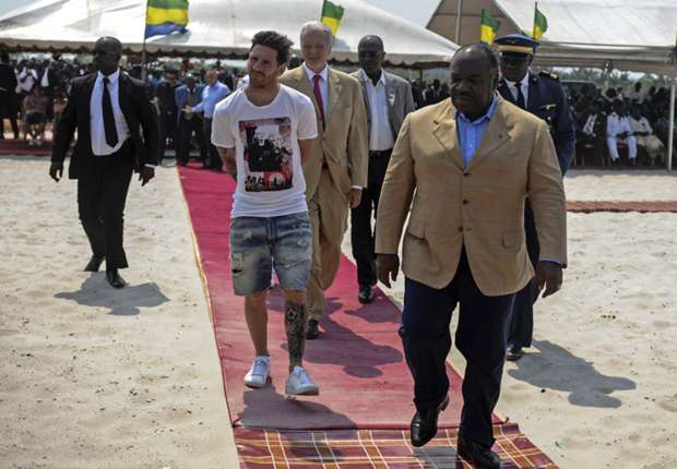Lionel Messi was in Gabon to lay foundation for a new stadium in Port-Gentil with President Ali Bongo Ondimba