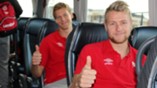 Ulrik Flo og Filip Westgaard på bussen til Sandefjord