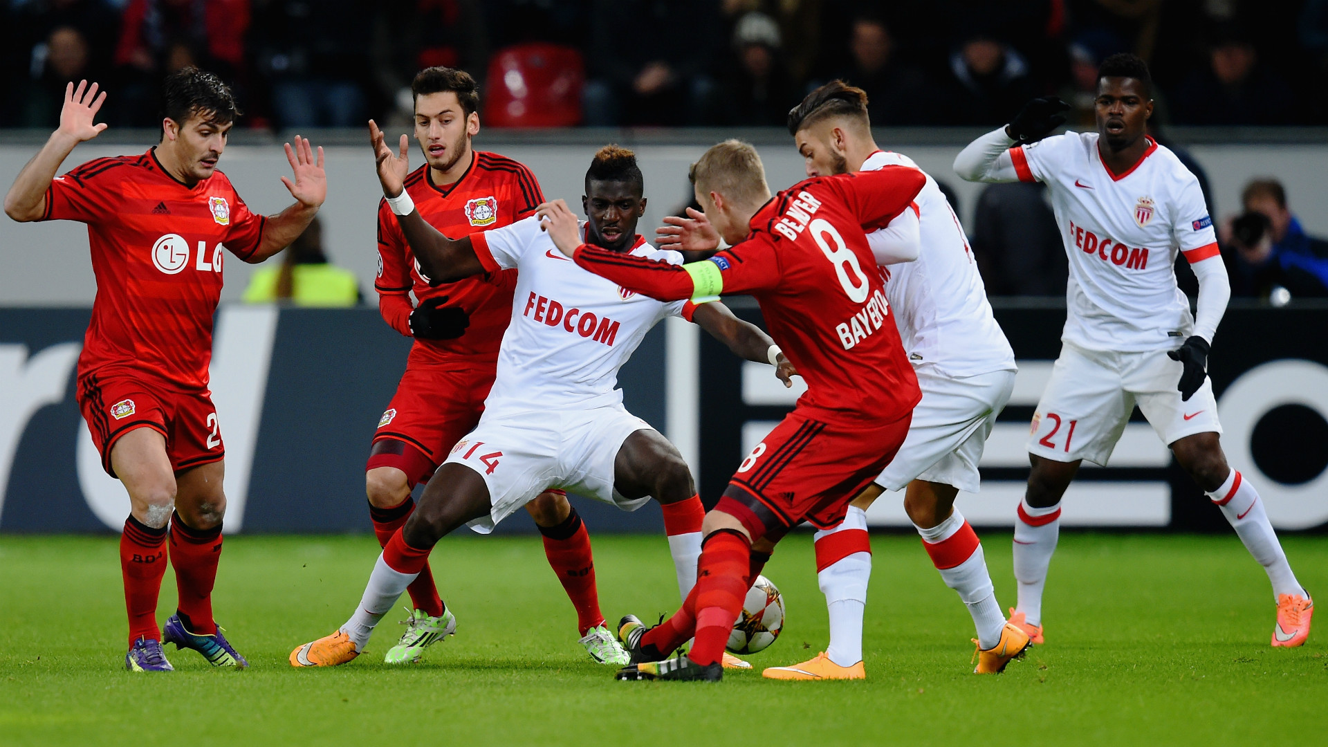 Lars Bender Tiemoue Bakayoko Bayer Leverkusen As Monaco Champions League 26112014 