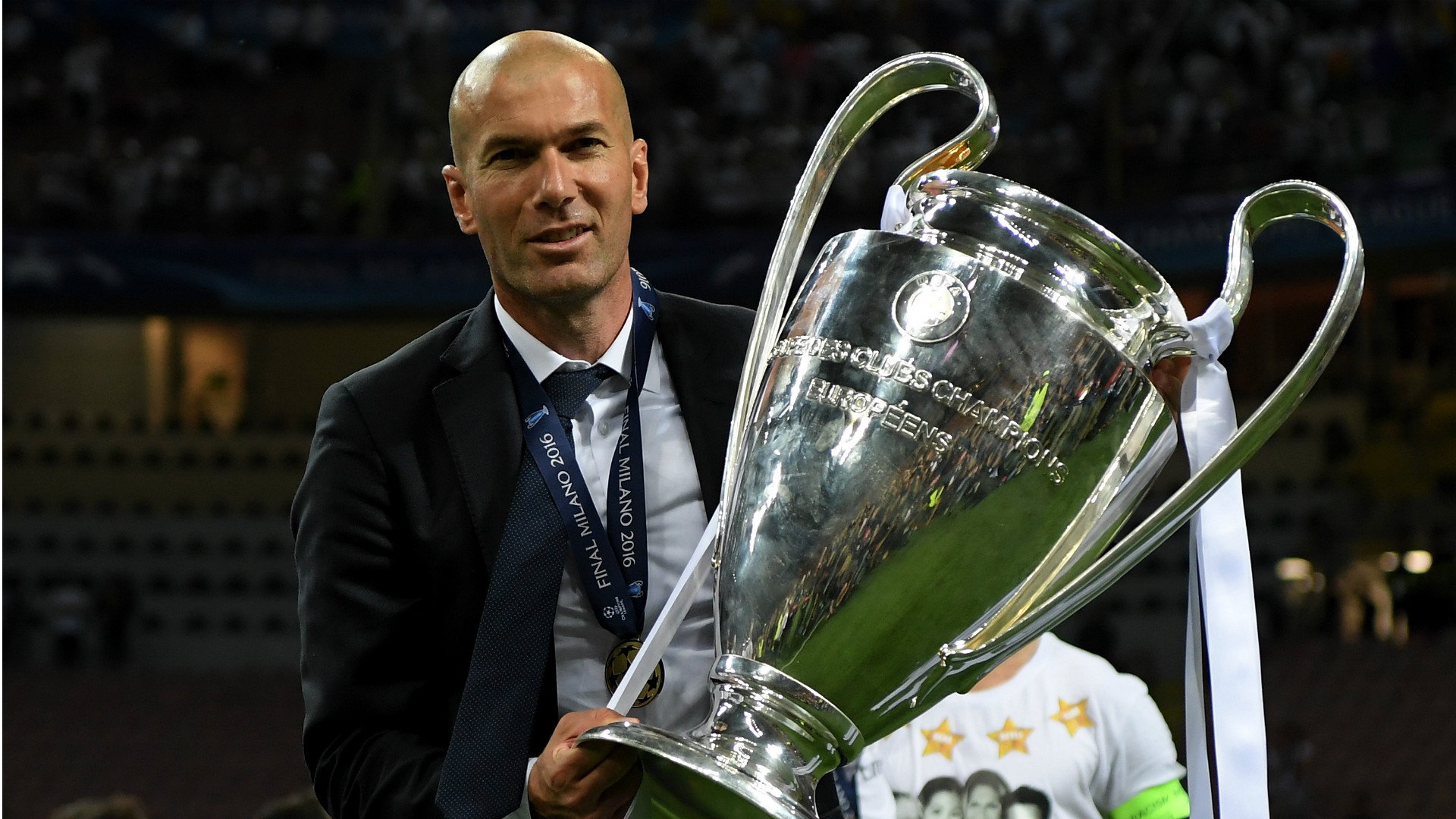 Zinedine Zidane merayakan kemenangan di Liga Champions