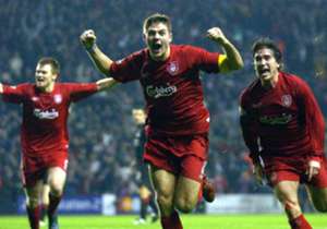December 2004 | Liverpool v Olympiakos | The Reds looked to be heading out of the Champions League after a Rivaldo strike left them needing three goals to progress. The hosts got two back before Gerrard lashed home from range with just minutes remainin...