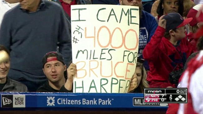 Bruce Harper sign at Nationals game