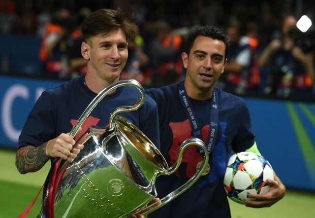 Barcelona superstar Lionel Messi and Xavi