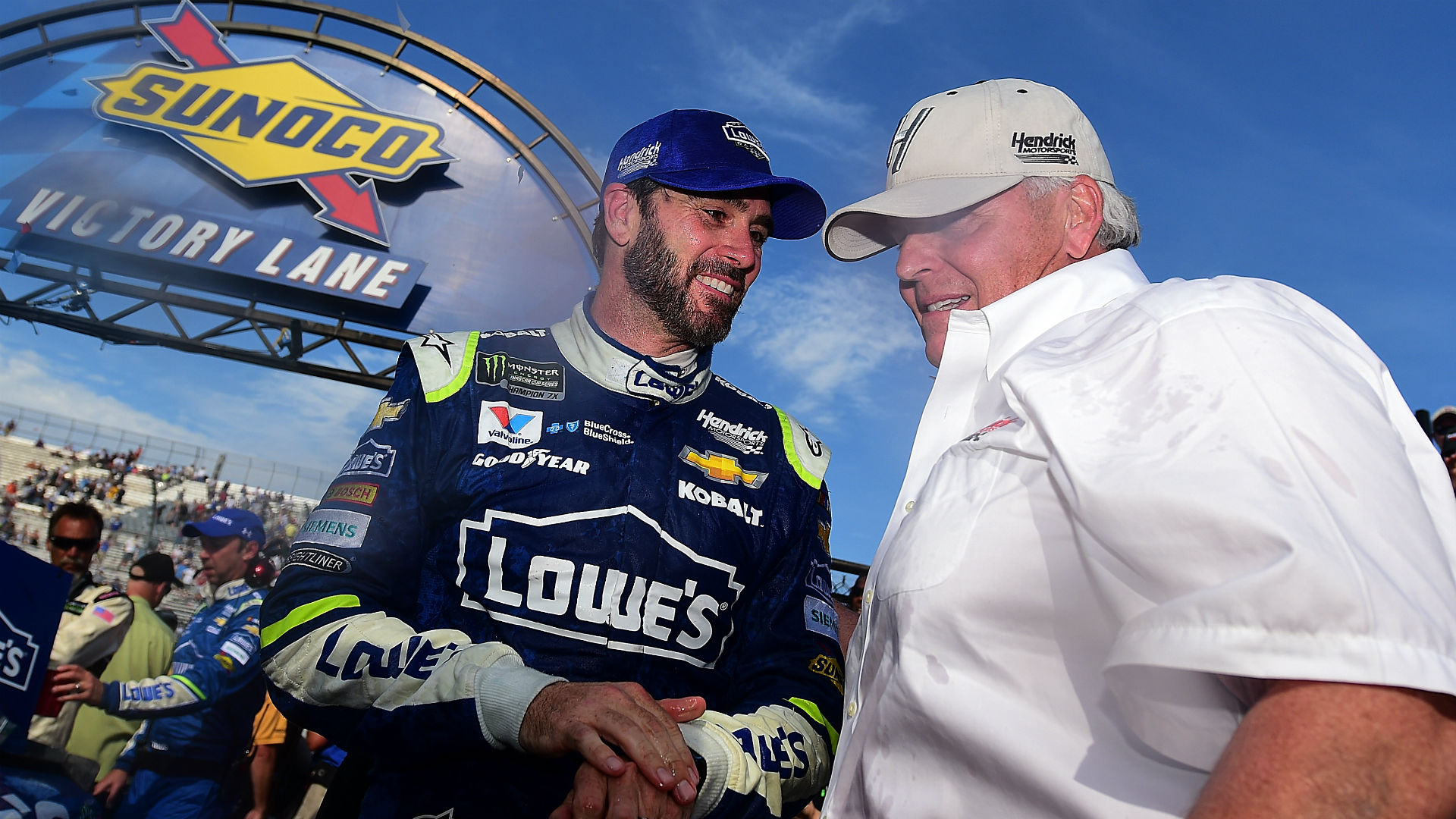 Jimmie Johnson and team owner Rick Hendrick