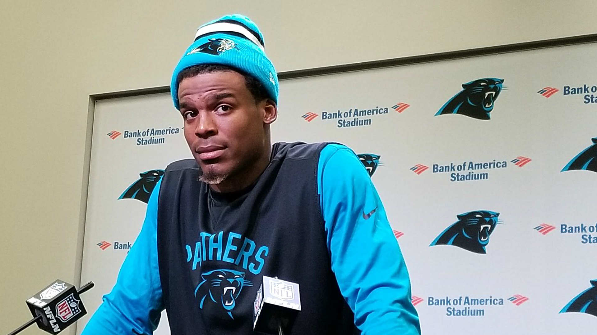 Cam Newton says 'it's funny' to be questioned about pass routes by 'a female' reporter