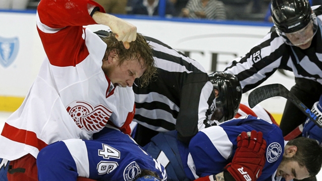 Justin Abdelkader punches Mike Blunden