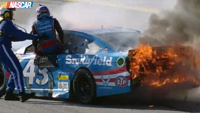 Aric Almirola's car catches fire at end of Atlanta race