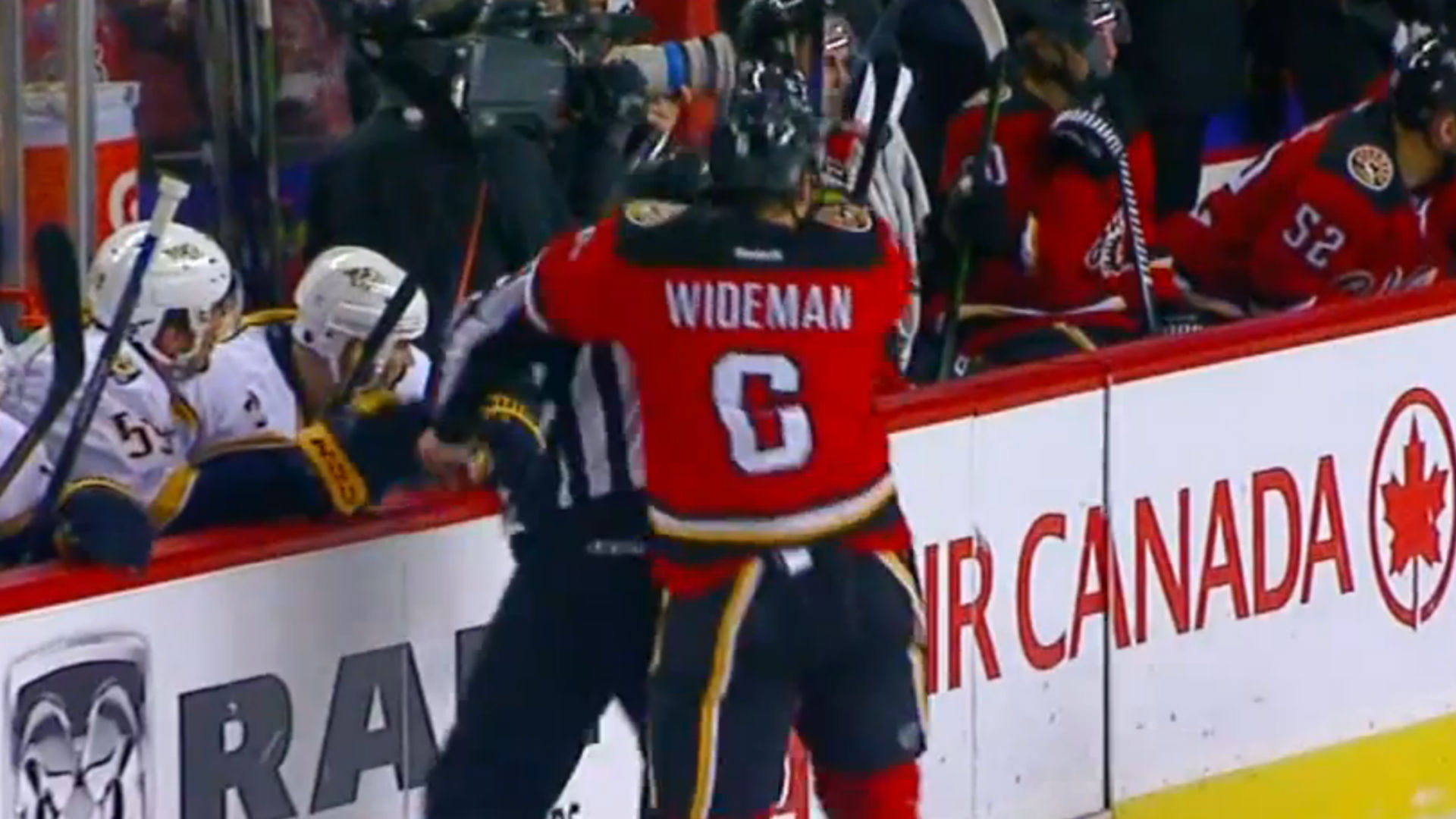 Flames' Dennis Wideman suspended indefinitely for hit on linesman
