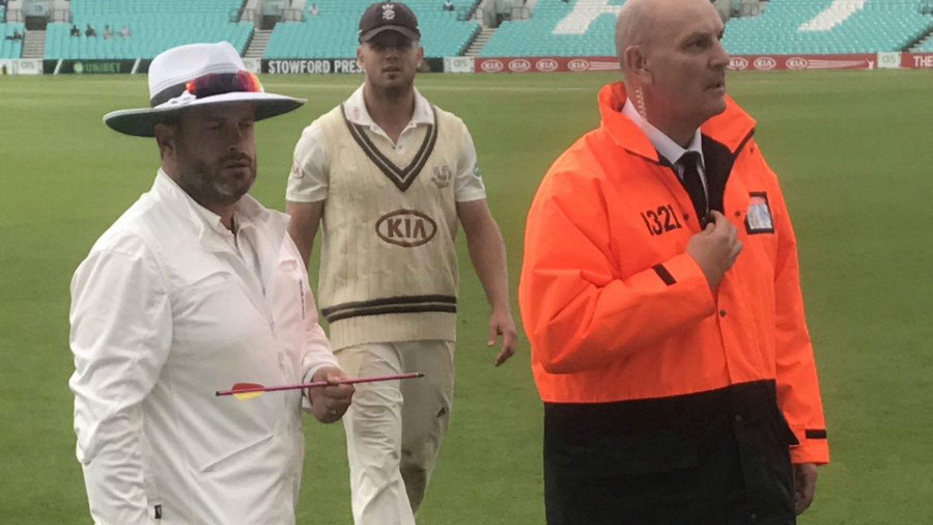 'Arrow' lands on pitch during county match, play suspended for security reasons 'Arrow' lands on pitch during county match, play suspended for security reasons