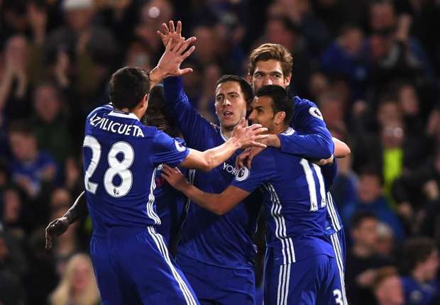 Eden Hazard celebrates scoring against Manchester City