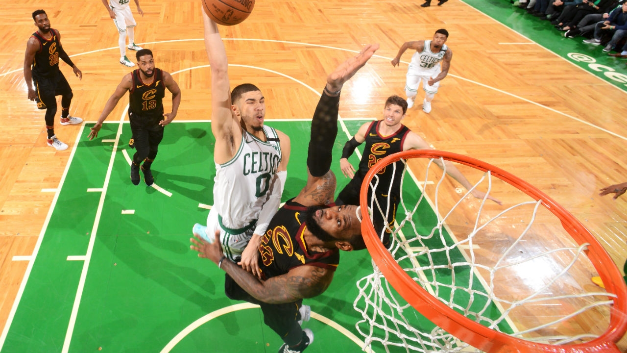 Image result for jayson tatum on lebron james dunk