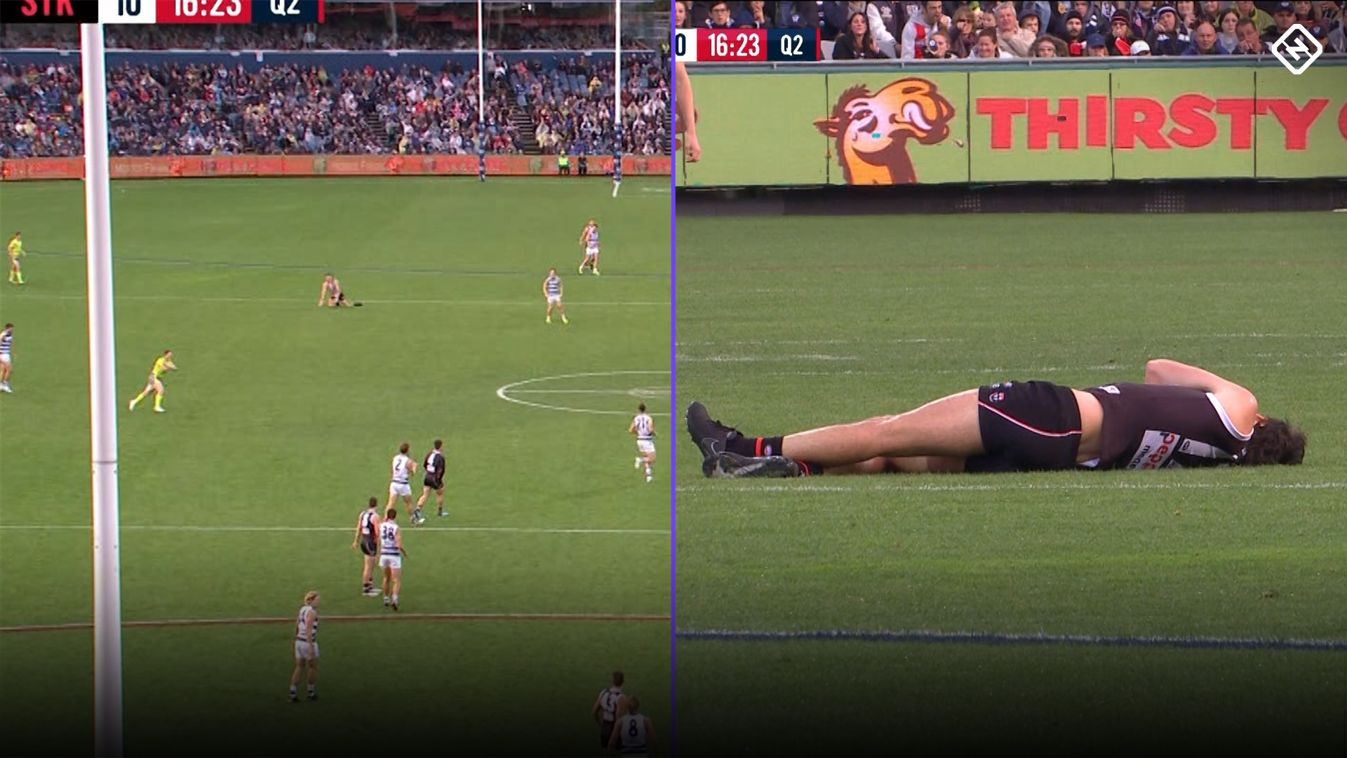 Dylan Roberton Collapses Behind Play In Cats/Saints Clash