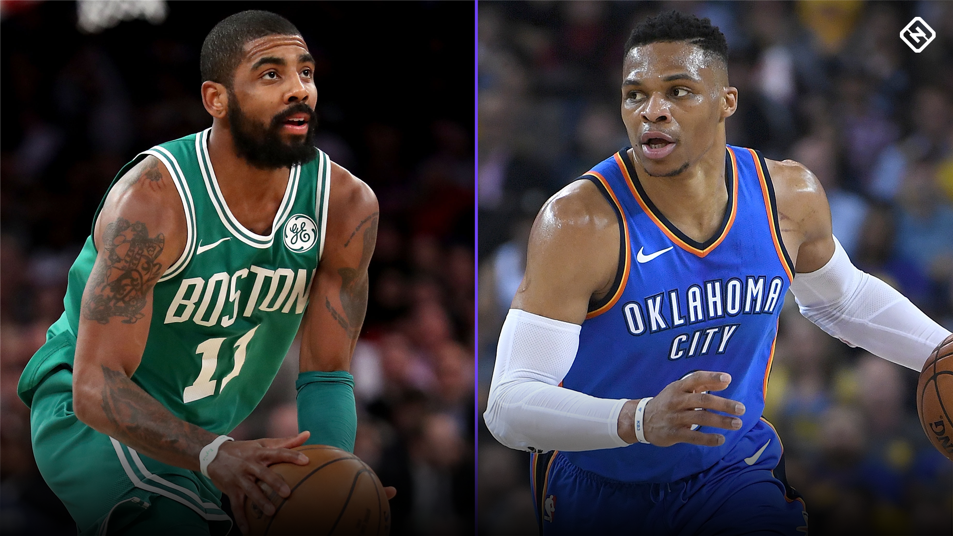 Celtics guard Kyrie Irving and Thunder guard Russell Westbrook