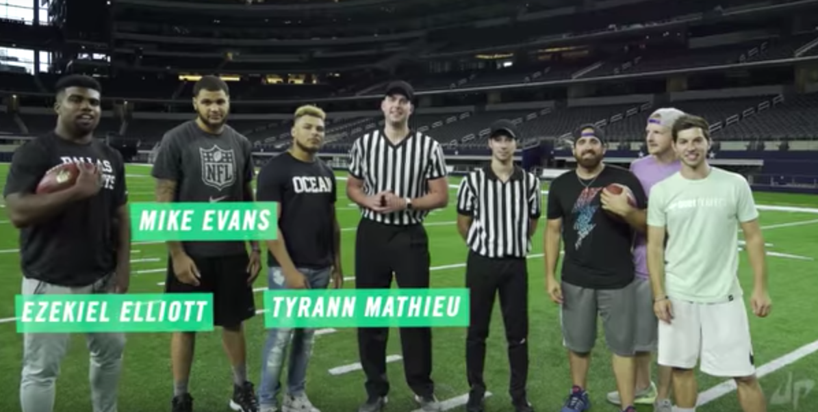 Dude Perfect takes on NFL players in newest skills challenge video